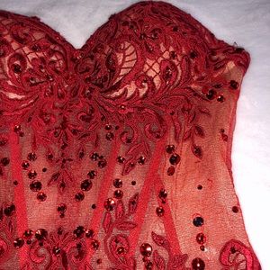 Red Sequenced Corset Prom Dress